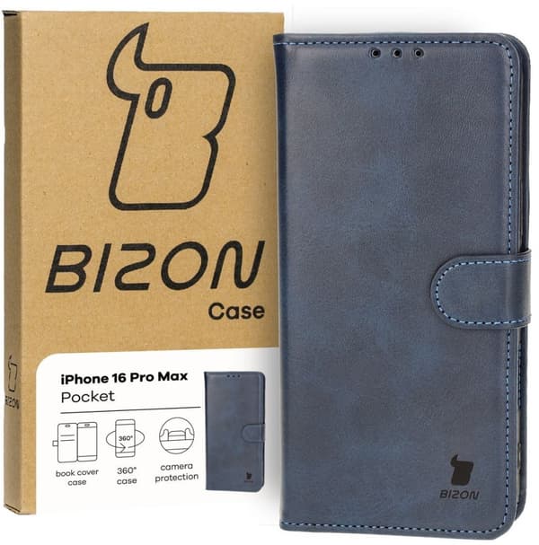Bizon-etui med lomme til iPhone 16 Pro Max, marineblå