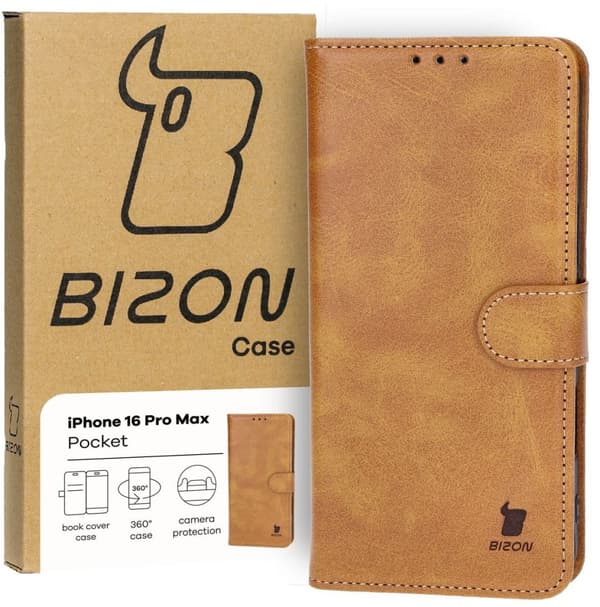 Bizon-etui med lomme til iPhone 16 Pro Max, brun