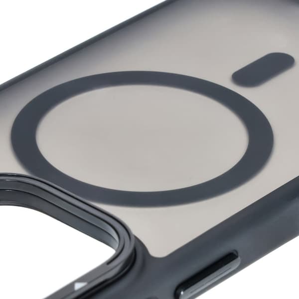 Bizon Case Eclipse iPhone 16 Pro cover med stativ og magnetisk ring, røgfarvet med sort ramme