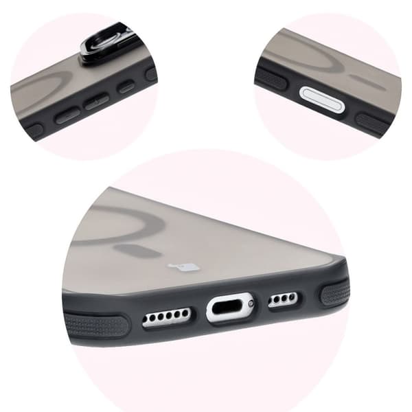 Bizon Case Eclipse iPhone 16 Pro cover med stativ og magnetisk ring, røgfarvet med sort ramme