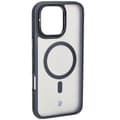 Pikkukuva 4 / 9: Bizon Case Eclipse -kotelo jalustalla ja magneettirenkaalla iPhone 16 Pro Maxille, savunpunainen ja musta kehys