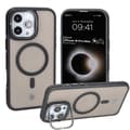 Pikkukuva 1 / 9: Bizon Case Eclipse -kotelo jalustalla ja magneettirenkaalla iPhone 16 Pro Maxille, savunpunainen ja musta kehys