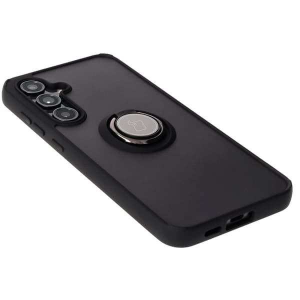 Bizon Case Hybrid Ring Fingerringfodral för Galaxy S24 FE, Rökfärgad med svart ram