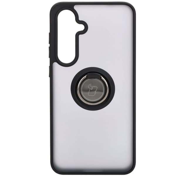 Bizon Case Hybrid Ring Fingerringfodral för Galaxy S24 FE, Rökfärgad med svart ram