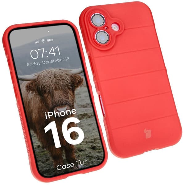 Bizon Case Tur -panssaroidun suojakuoren iPhone 16:lle, punainen