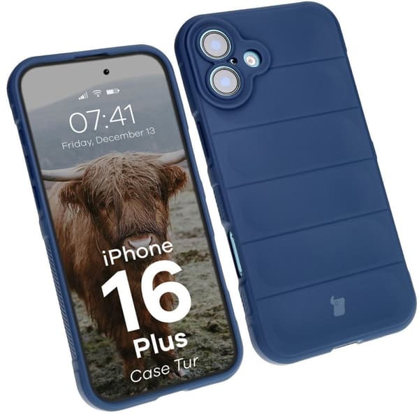 Bizon Case Tur armerat skal för iPhone 16 Plus, marinblå