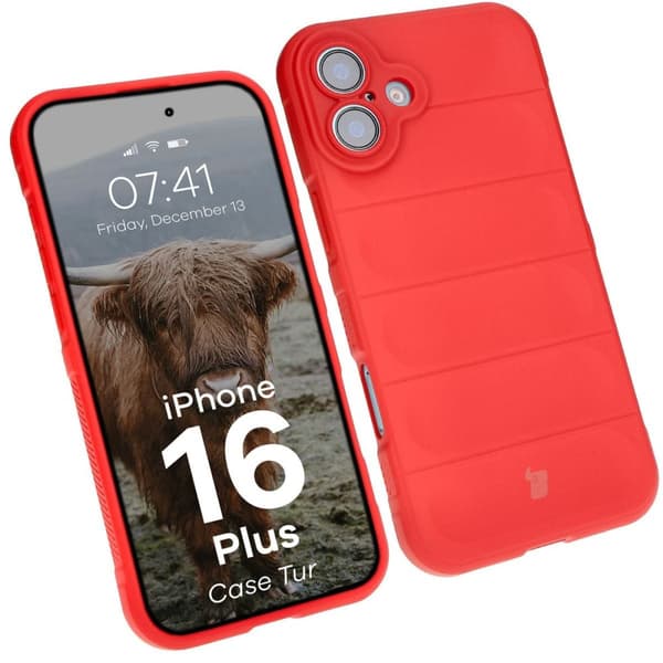 Bizon Case Tur -panssaroidun suojakuoren iPhone 16 Plussalle, punainen