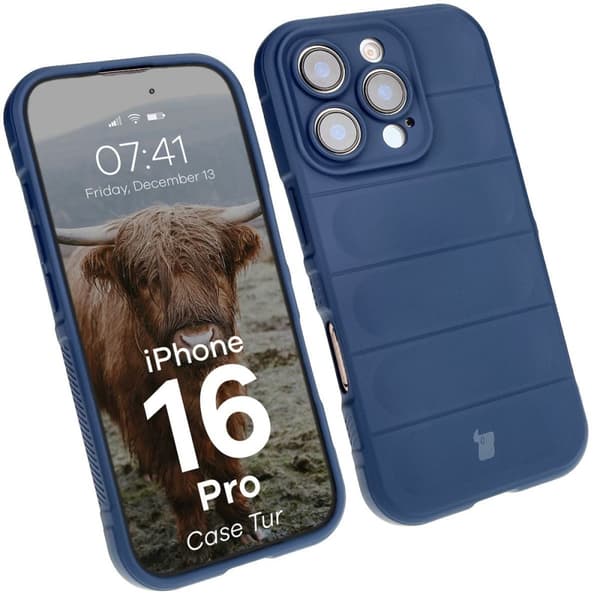 Bizon Case Tur armerat skal för iPhone 16 Pro, marinblå