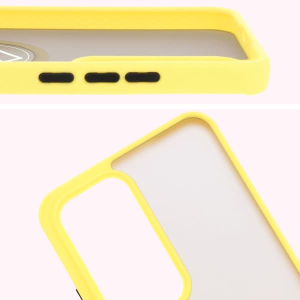 Bizon Case Hybrid Ring Fingerringfodral till Oppo Reno 12 Pro, Rökfärgad med Gul Ram