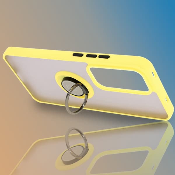 Bizon Case Hybrid Ring Fingerringfodral till Oppo Reno 12 Pro, Rökfärgad med Gul Ram