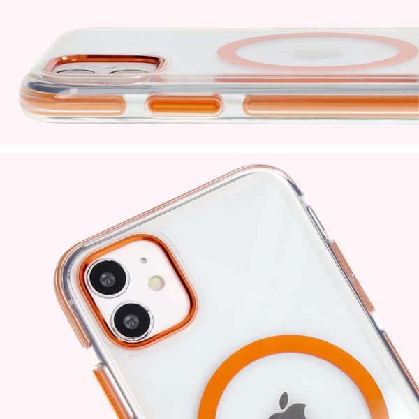 Bizon Case Marco iPhone 11 Magnetisk Ring Cover, Gennemsigtig med Orange Ramme