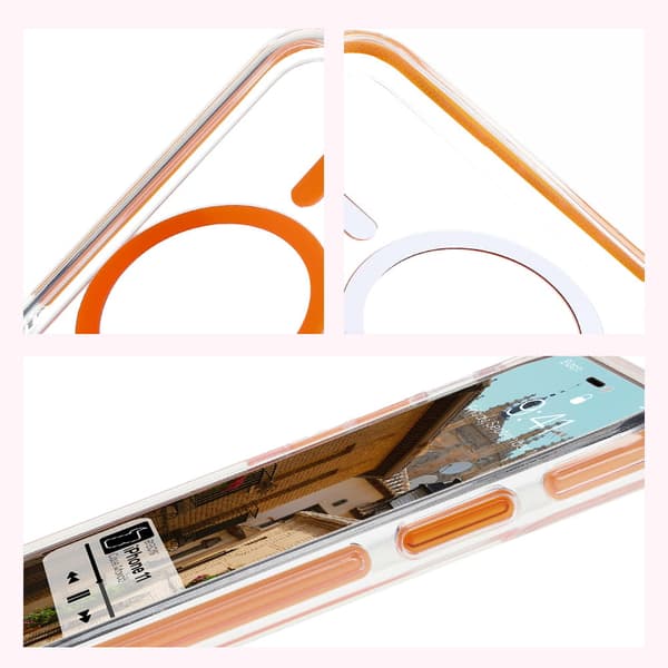 Bizon Case Marco iPhone 11 Magnetisk Ring Cover, Gennemsigtig med Orange Ramme