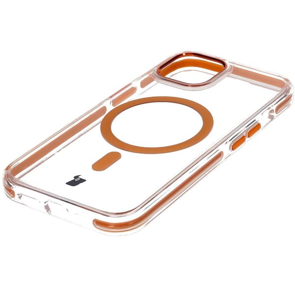 Bizon Case Marco iPhone 11 Magnetisk Ring Cover, Gennemsigtig med Orange Ramme