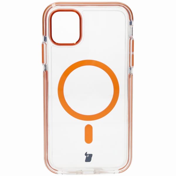 Bizon Case Marco iPhone 11 Magnetisk Ring Cover, Gennemsigtig med Orange Ramme