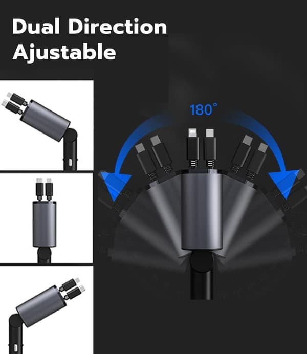 OBOSOE 2 Pack Retractable Bil-Laddare – Dubbla USB-C Kablar, PD Snabbladdning, Spänningsmätare, Vattentålig Cigarettändaradapter