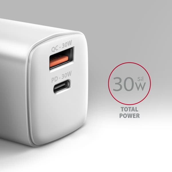 Axagon ACU-PQ30W Oplader QC3.0.4.0/AFC/FCP/PPS/Apple+ PD USB-C 30W - hvid - USB Type C Mobiltelefon, Smartphone, Smartwatch, Tablet, Universal Hvid AC