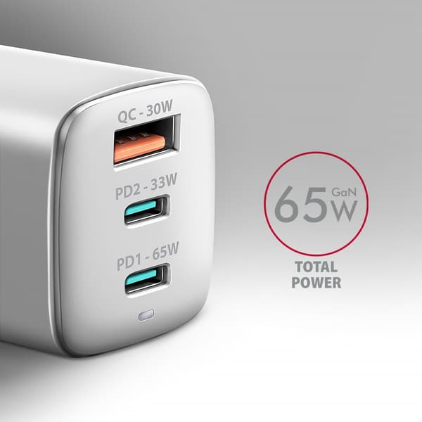 Oplader til bærbare enheder Axagon ACU-DPQ65W Universal Hvid AC hurtigopladning Intern