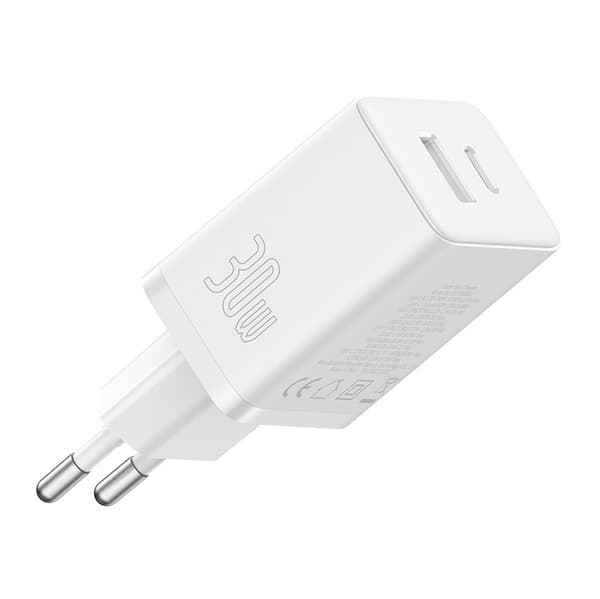 Baseus P10111404213-00 Cube USB-C / USB-A 30W strømoplader Hvid
