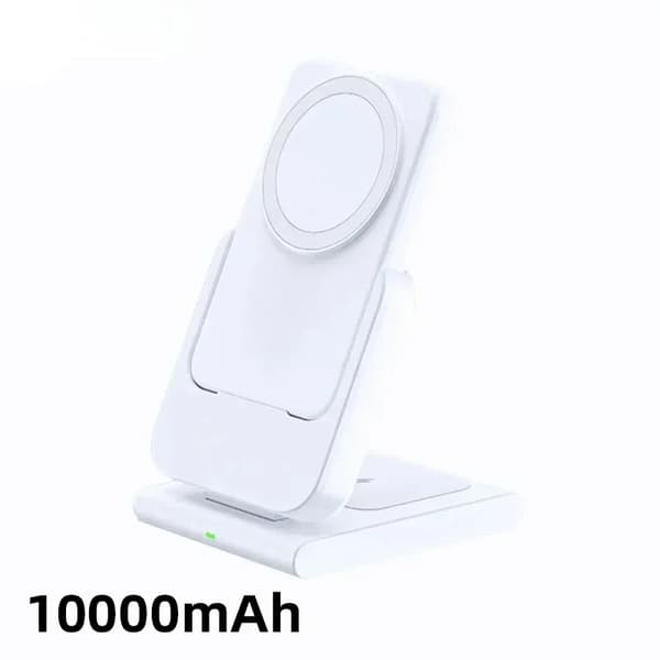 3 i 1 Trådløs Oplader, 10000mAh Power Bank, Hurtig Opladning til Mobile Enheder, Smartwatch, Trådløse Øretelefoner,Hvid 10000mAh