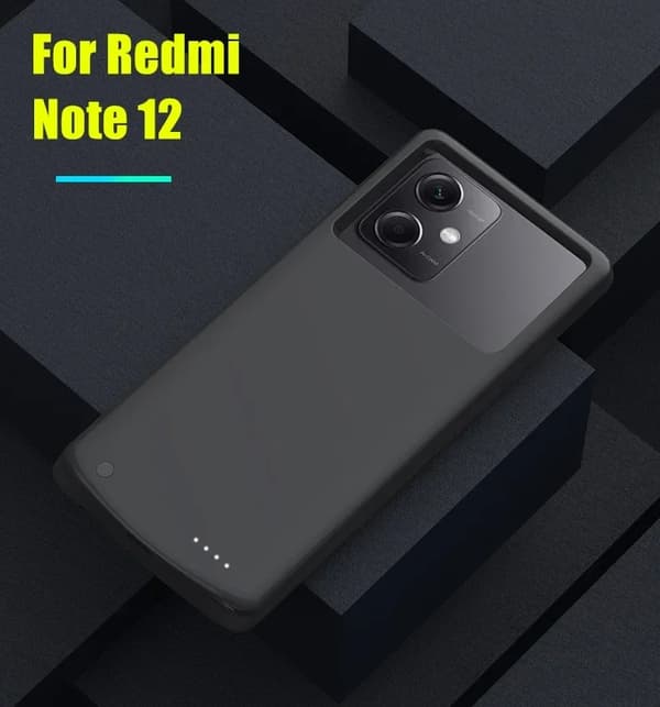 Power Case til Redmi Note 12, 6800mAh Batteri, Holdbar Silikonebeskyttelse,Bemærk 12 Sort