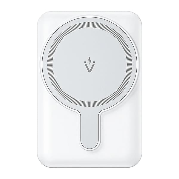 Magnetisk trådløs powerbank, 5000mAh batterikapacitet, flere opladningsudgange, kompakt design,Hvid