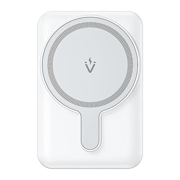 Magnetisk trådløs powerbank, 5000mAh batterikapacitet, flere opladningsudgange, kompakt design,Hvid