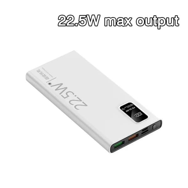 30000mAh Power Bank, Nopea Lataus 22.5W, Kaksois-USB- ja Type-C-portit,20000mAh, Valkoinen-22.5W