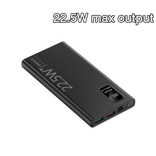 30000mAh Power Bank, Nopea Lataus 22.5W, Kaksois-USB- ja Type-C-portit,20000mAh, Musta-22.5W
