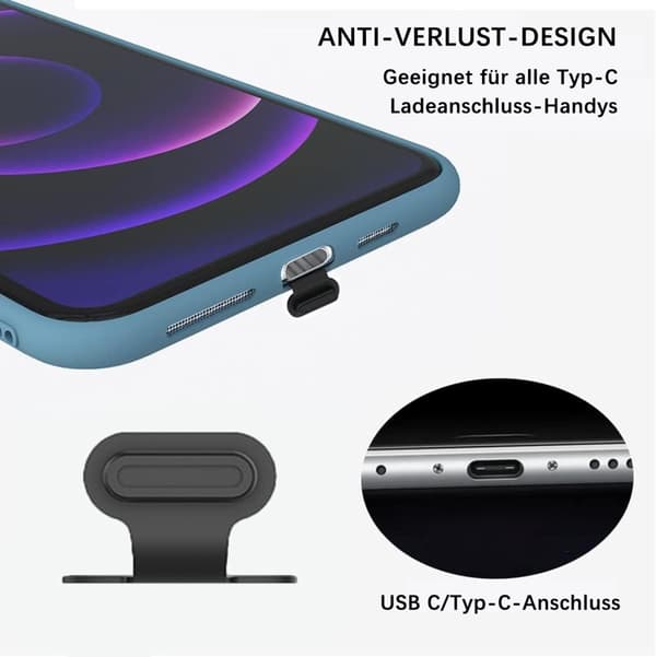 Lollanda 8-pack dammproppar för mobiltelefon – kompatibla med USB-C/Lightning, dammskyddande, slitstarka och förlustsäkra kontaktskydd
