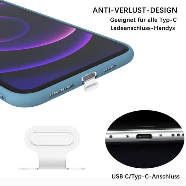 Lollanda 8-pack dammproppar för mobiltelefon – kompatibla med USB-C/Lightning, dammskyddande, slitstarka och förlustsäkra kontaktskydd