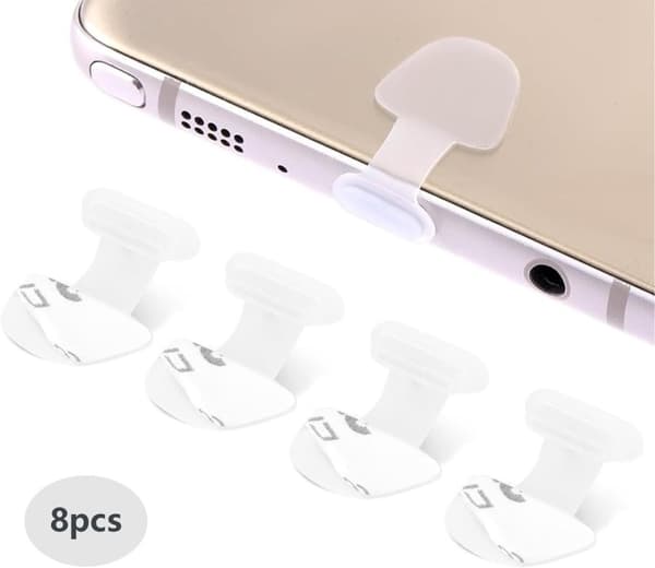 Lollanda 8-pack dammproppar för mobiltelefon – kompatibla med USB-C/Lightning, dammskyddande, slitstarka och förlustsäkra kontaktskydd Transparent SZ2