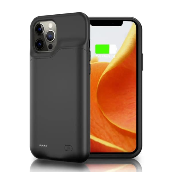 Batteriopladeretui, 10000mAh kapacitet, trådløs opladning, TPU-materiale,Sort til 12pro max
