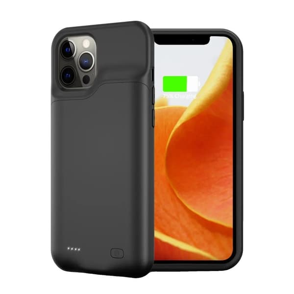 Batteriopladeretui, 10000mAh kapacitet, trådløs opladning, TPU-materiale,Sort til 12pro max