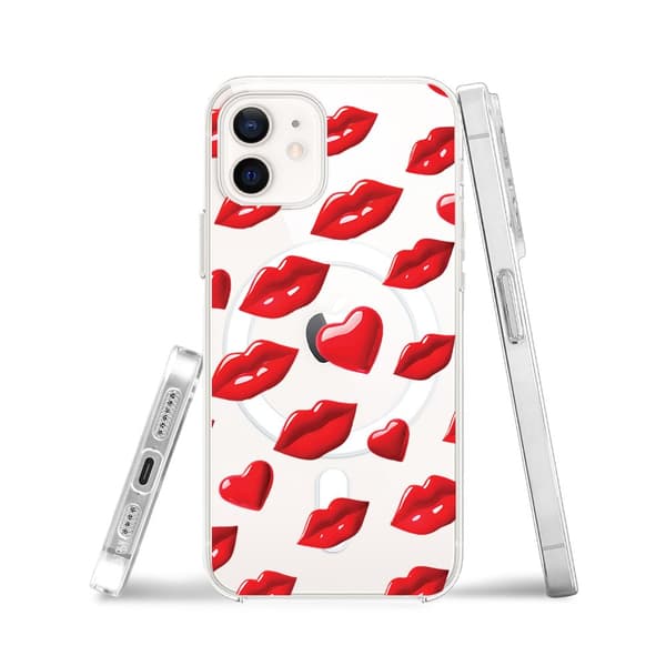 iPhone 12 Mini-cover med MagSafe Clear Silicone Flexi Red Lips