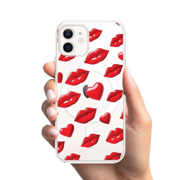 iPhone 12 Mini-cover med MagSafe Clear Silicone Flexi Red Lips
