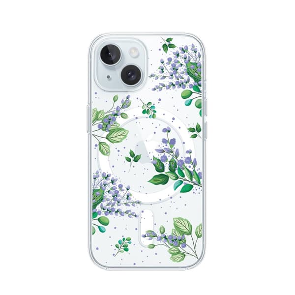 iPhone 15 Plus-skal med MagSafe Transparent Silikon Flexibla Lila Blommor