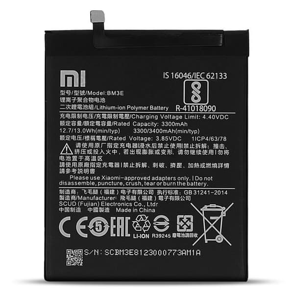 Internt batteri Xiaomi Mi 8 Li-Polymer Model BM3E 3400 mAh Svart