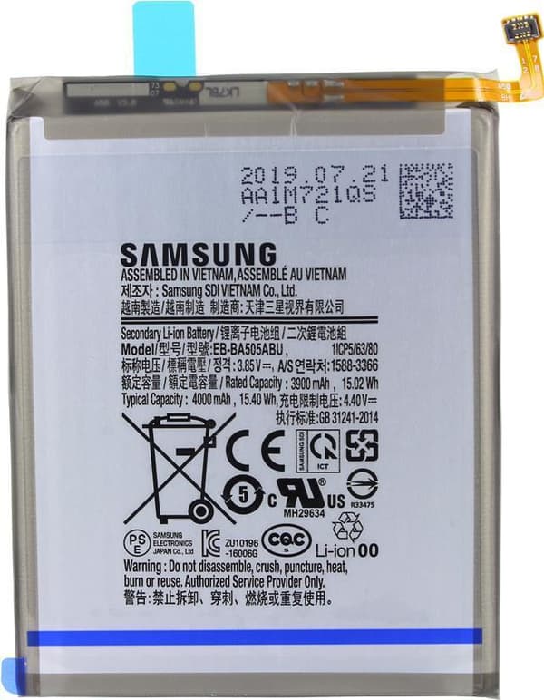 Samsung - EB-BA505ABE batteri - Samsung A505F Galaxy A50 (2019) - 3900mAh - Li-ion batteri - Batteri (GH82-19269A)
