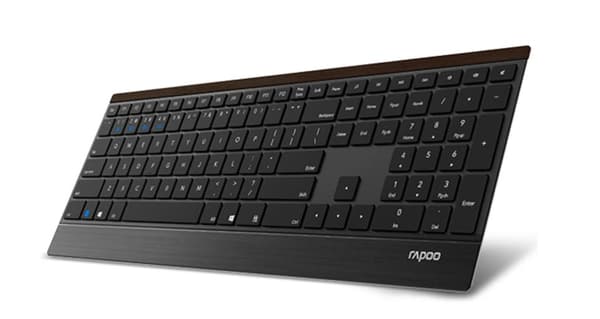 Rapoo E9500M trådløst tastatur, Bluetooth og trådløs (2,4 GHz) via USB, tilslut flere enheder, aluminiumsdesign, DE-layout, sort Sort