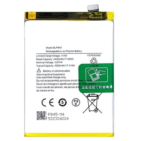 Internt batteri - Oppo A96 - BLP885 - 4500mAh - Svart