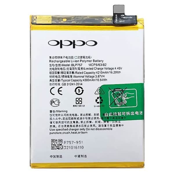 Internt batteri - Oppo - BLP855 - 4300mAh - Svart - Kompatibel Oppo Reno 6