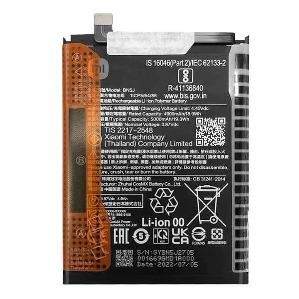 Internt batteri för Xiaomi 12T och 12T Pro 5000mAh Original BN5J Xiaomi Black