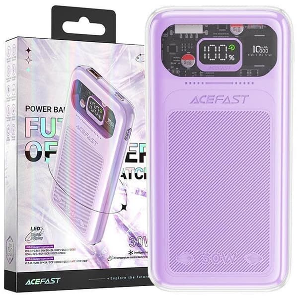 Acefast Powerbank 10000mAh Sparkling Series hurtiglading 30W lilla (M1)