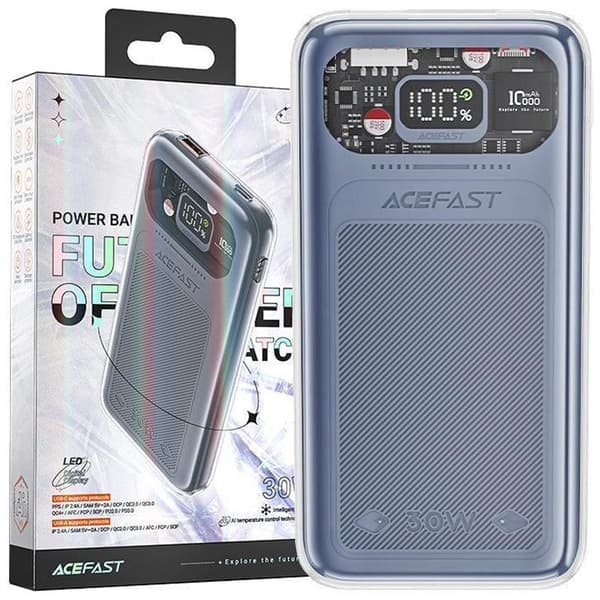 Acefast Powerbank 10000mAh Sparkling Series hurtiglading 30W grå (M1)