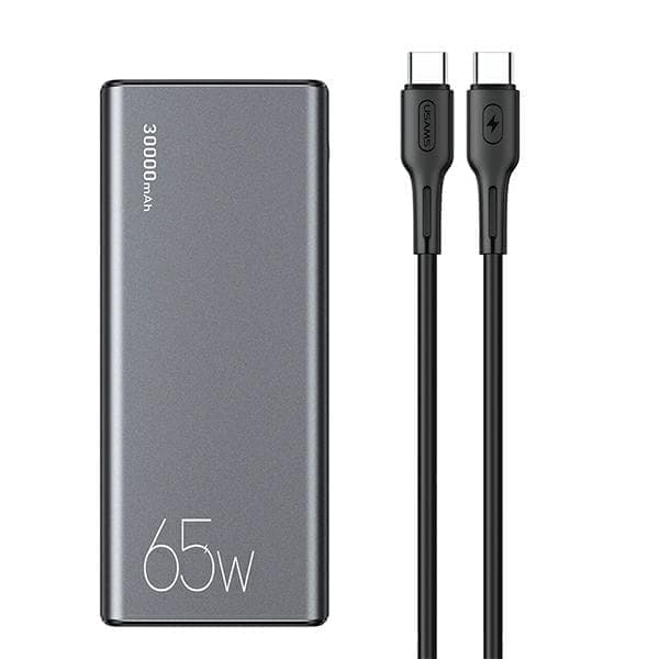 USAMS Powerbank PB59 30000mAh 65W 2xQC3.0+PD Fast Charge musta/musta CMXLOGTC01 (US-CD165) + USB-C-USB-C-kaapeli