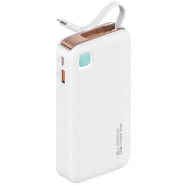 USAMS Powerbank sisäänvedettävällä kaapelilla Sisäänvedettävä Lightning 10000 mAh PD 20W Pikalataus XY-sarja valkoinen/valkoinen