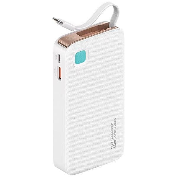 USAMS Powerbank sisäänvedettävällä USB-C:llä Sisäänvedettävä kaapeli 10000 mAh PD 20W Pikalataus XY-sarja valkoinen/valkoinen 10KCD22402 (US-CD224)