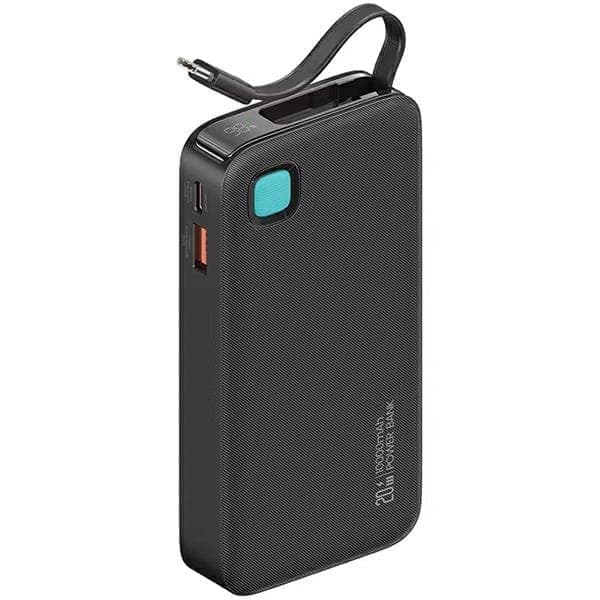 USAMS Powerbank sisäänvedettävällä USB-C:llä Sisäänvedettävä kaapeli 10000 mAh PD 20W Pikalataus XY-sarja musta/musta 10KCD22401(US-CD224)