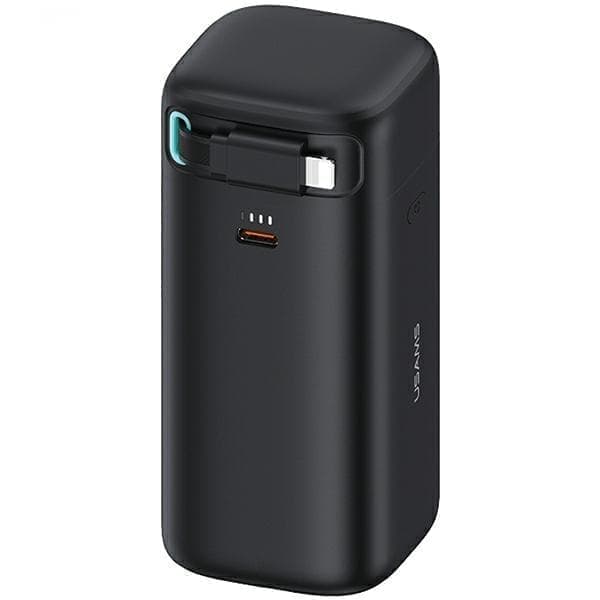USAMS Powerbank sisäänvedettävällä kaapelilla Retractable Lightning 18000 mAh PD45W Fast Charge XMF Series musta/musta 20KCD21701 (US-CD217)
