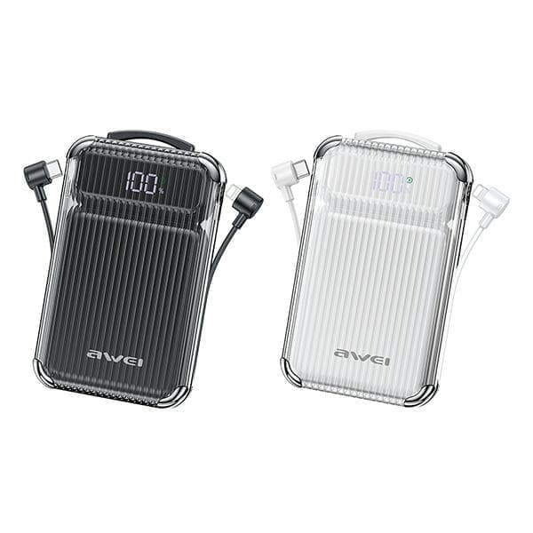 AWEI PowerBank P89K 10000mAh 38.5W musta/musta + PD/Lightning kaapelit